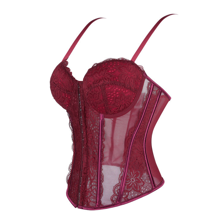 Sexy Push up Corset Eyelash Lace See through Sexy Sling Tunic