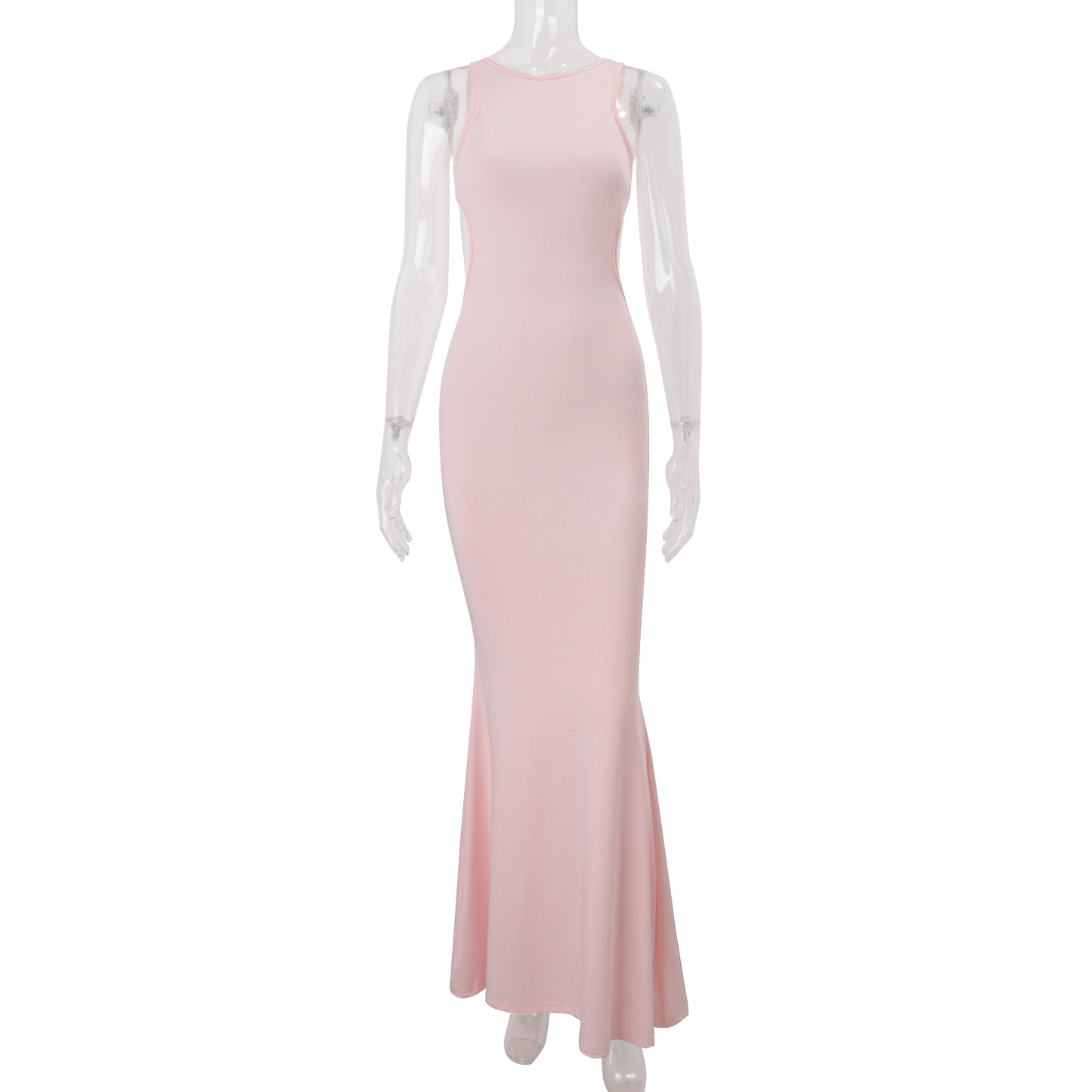 Women Clothing Fall round Neck Solid Color High Waist Hollow Out Cutout out Bow Decoration Sheath Dress