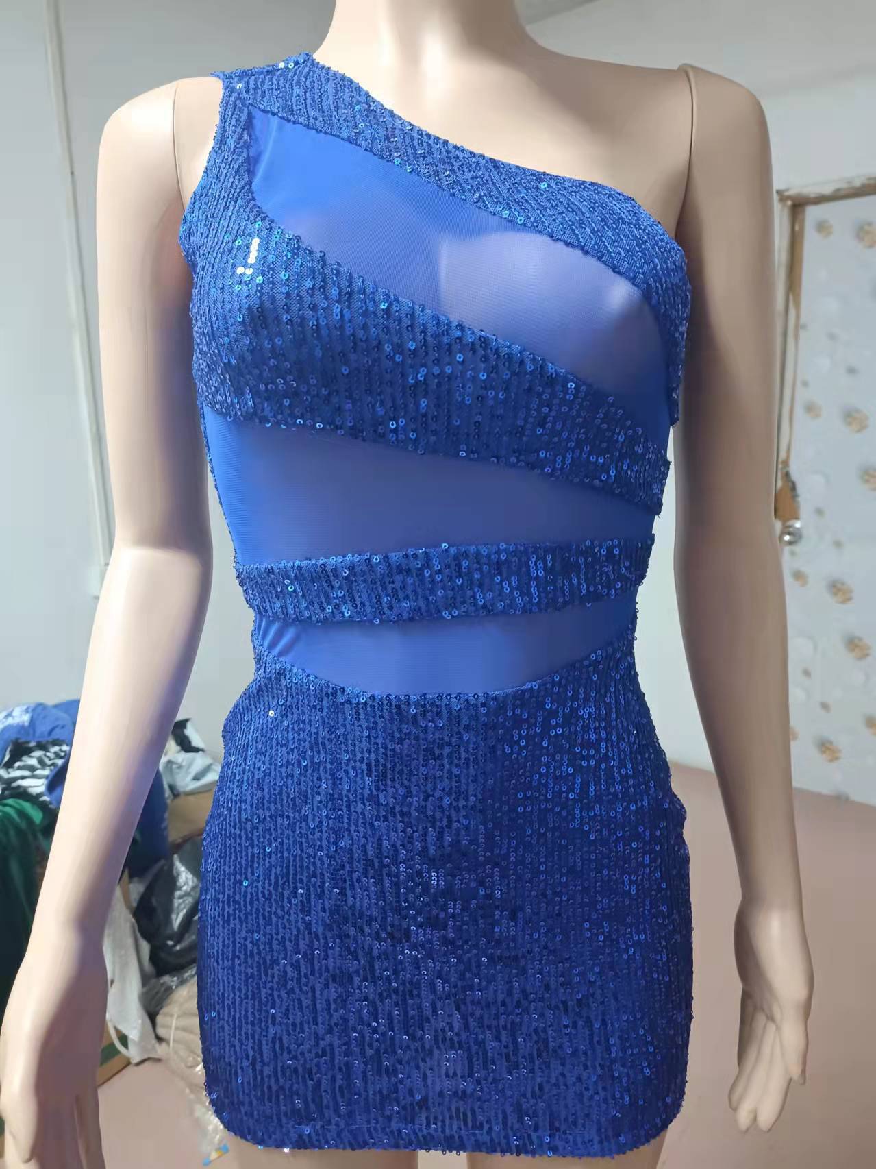Sequin Sexy See through Off The Shoulder Sequ Dress