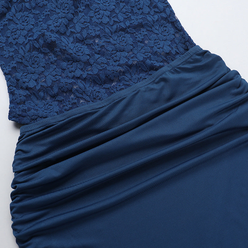 Fall Maxi Dress Elegant Slim Lace Stitching Sling Dress