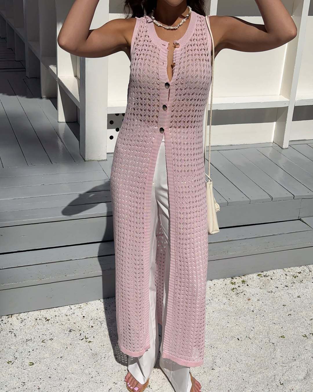 Blouse Hollow Out Cutout out Vest Cardigan Beach Outerwar Knitted Dress Sexy See through Trousers Two Piece Sets