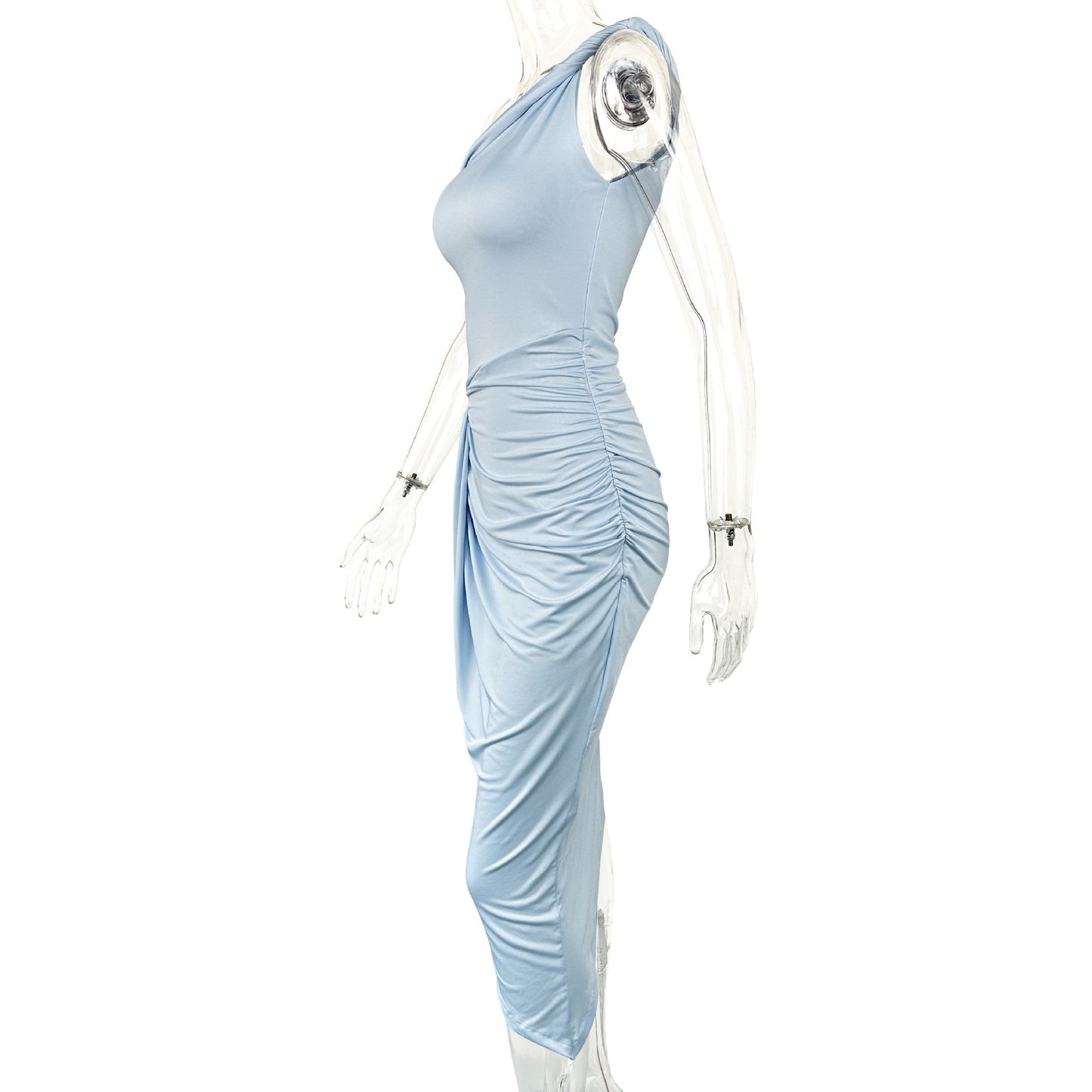 Product Diagonal Collar Sling Women Clothing Dress Sexy Pleated Slim Irregular Asymmetric Hem Dress