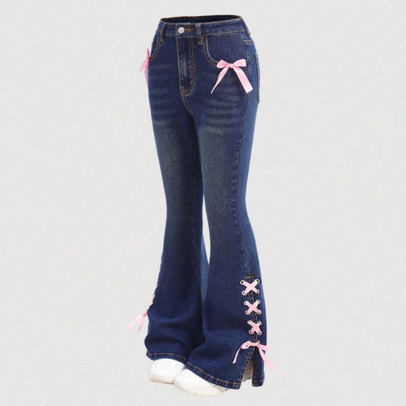 Women Clothing Bow Jeans Loose Straight Wide Leg Pants Pants Source