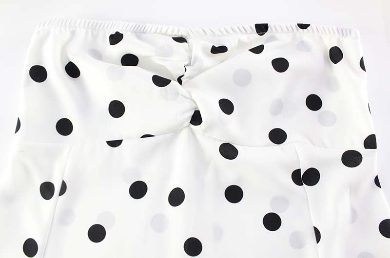 Elegant Expensive Tube Top Dress Loose Polka Dot Printed Short Dress with Scarf