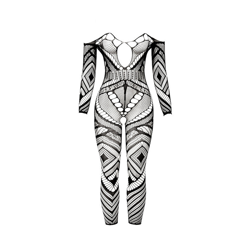 Summer Sexy Temptation Sheer Mesh Long Sleeve Sheath Jumpsuit