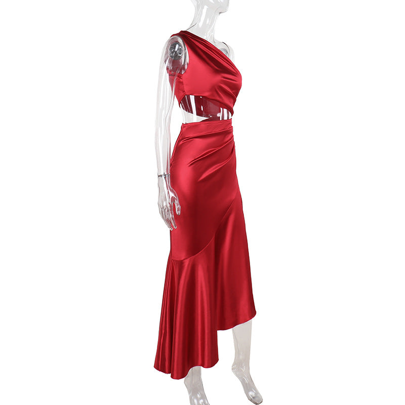 Autumn Maxi Dress Socialite Elegant Sexy Slim Fit off Shoulder Vest Dress