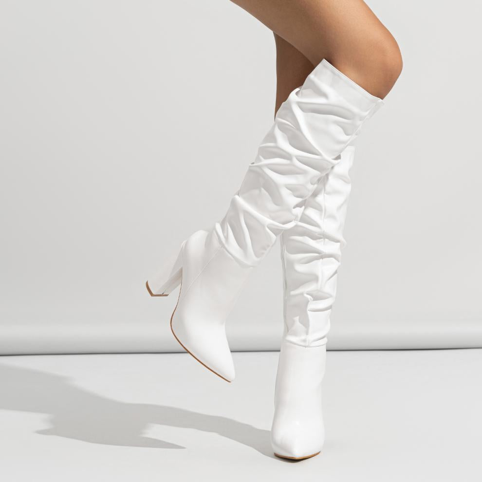 Pointed Toe Chunky Heel Pointed Toe Natural Wrinkle ide Zipper Boots plus Size Ankle Boots