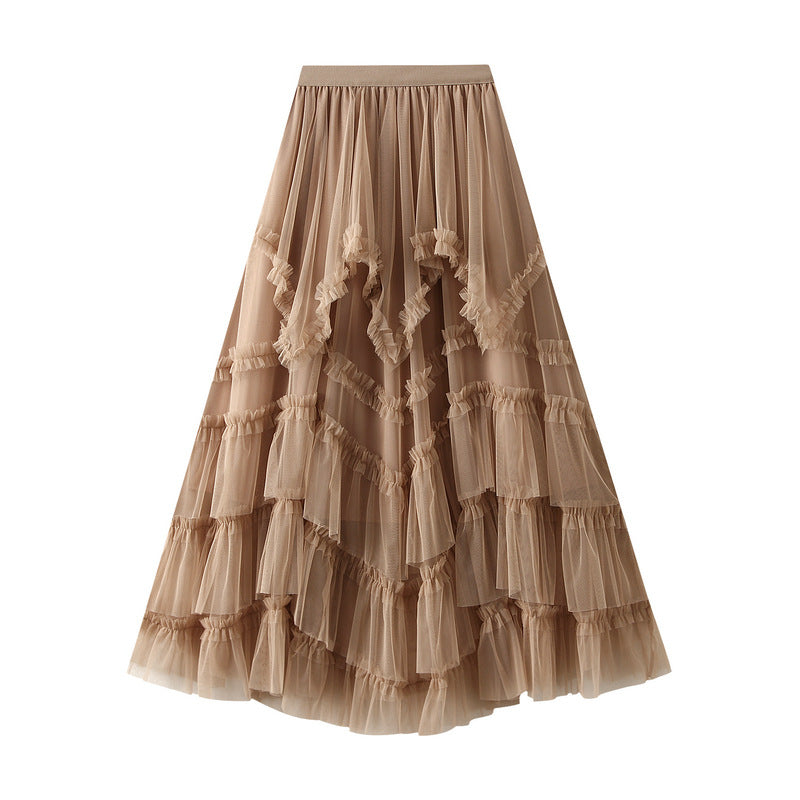 Skirt Summer Irregular Asymmetric Tulle Skirt Slimming High Waist Bubble Tiered Dress