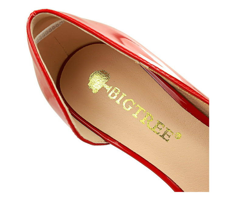 Simple Stiletto Heel Shiny Patent Leather Shallow Mouth Pointed Side Hollow Out Cutout High Heels Women Shoes