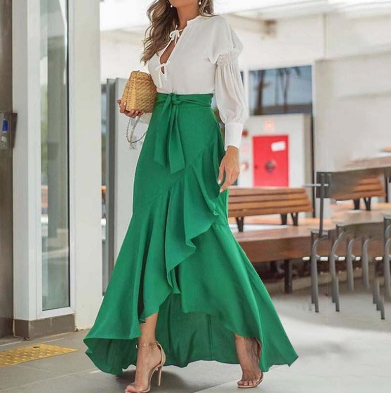 Belt Lace Sheath Fishtail Skirt High Waist Sexy Irregular Asymmetric Skirt