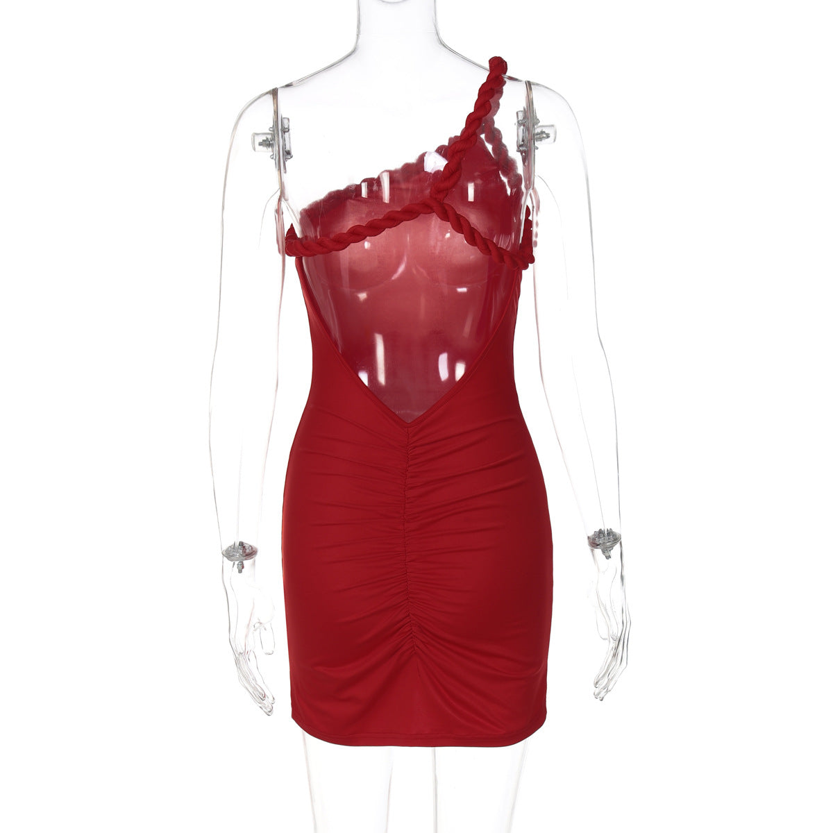 Women Clothing Summer Sexy Backless Pleated One Shoulder Twist Hip Bag Dress Women