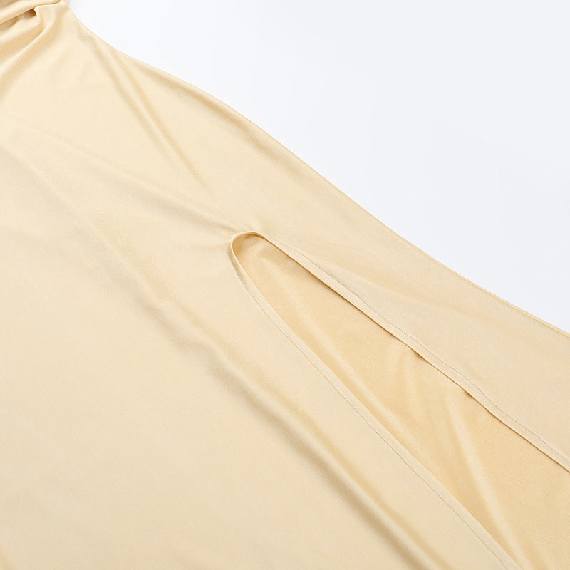 Spring Elegant Sexy Slim Single Sleeve off Shoulder High Slit Dress