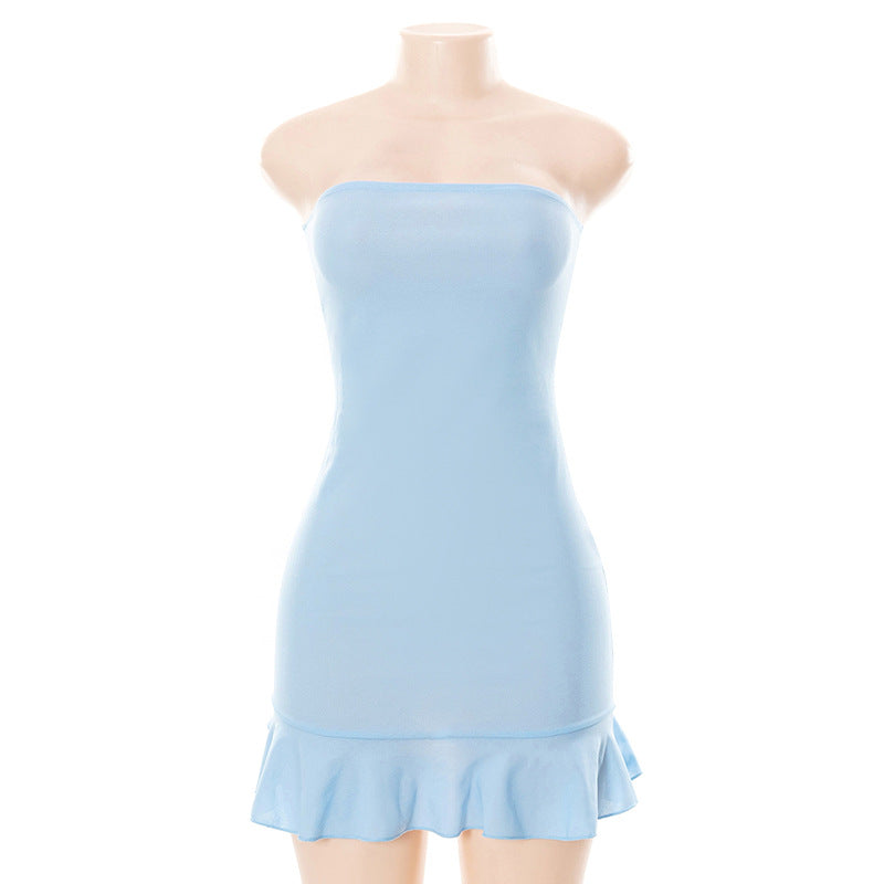 Summer Solid Color Pullover Sleeveless off-Shoulder High Waist Sheath Women Clothing Dress