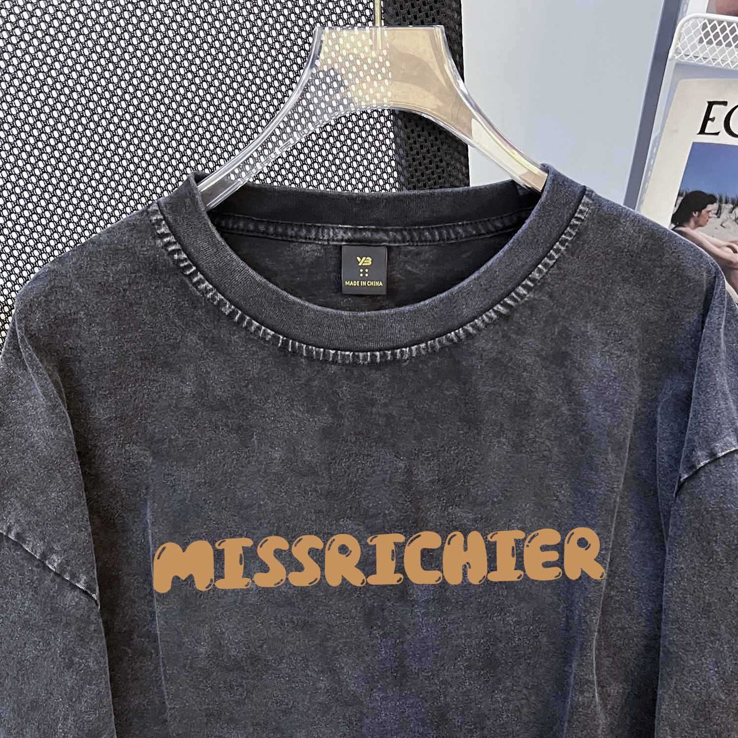 Niche Design Washed Out Vintage Cotton Sweatshirt Women High Street Washed Worn O Neck Short Long T Shirt