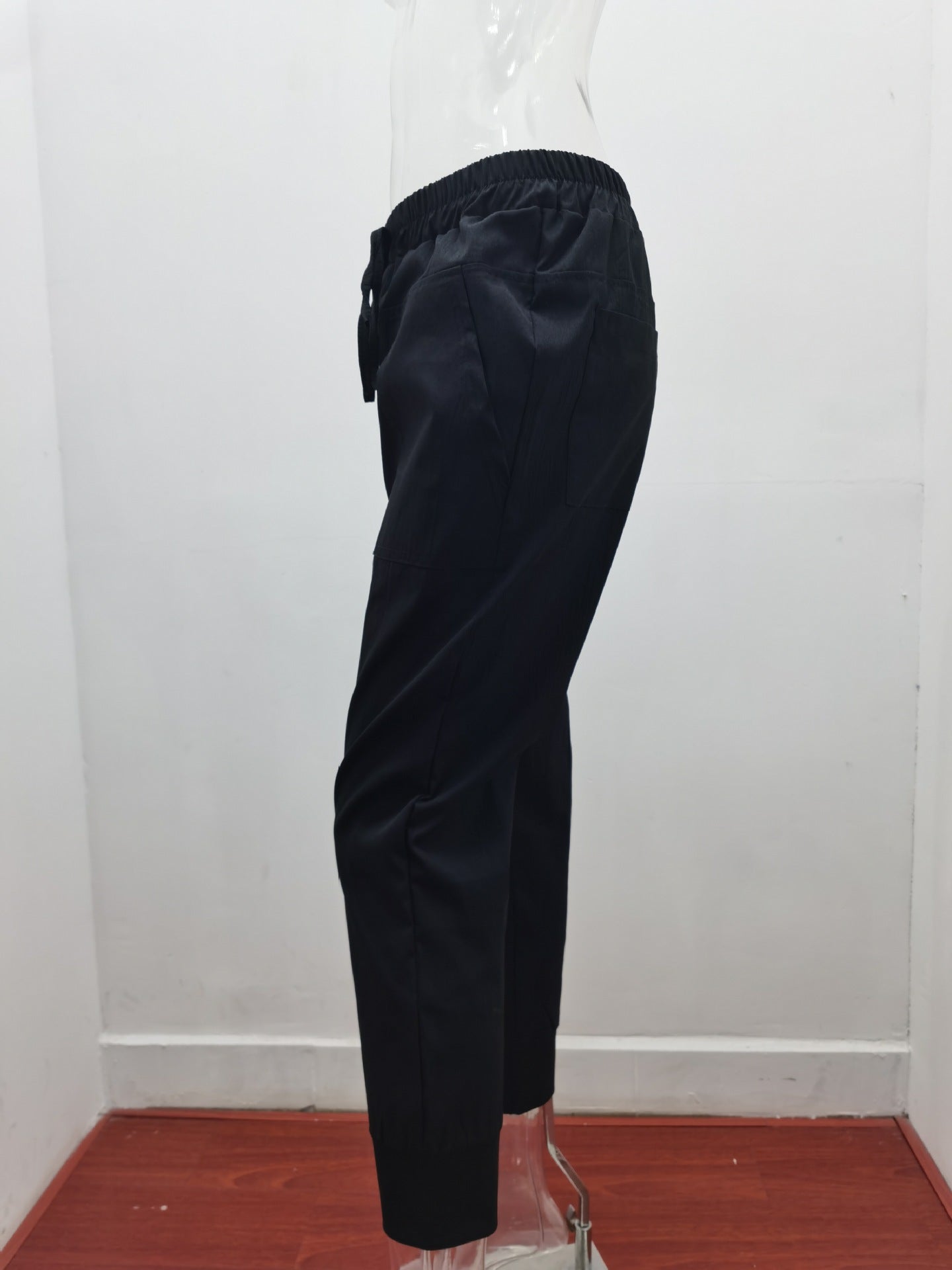 Cotton Linen Solid Color Simple Lace Casual Pants Women Slim Fit Slimming Cropped Skinny Pants