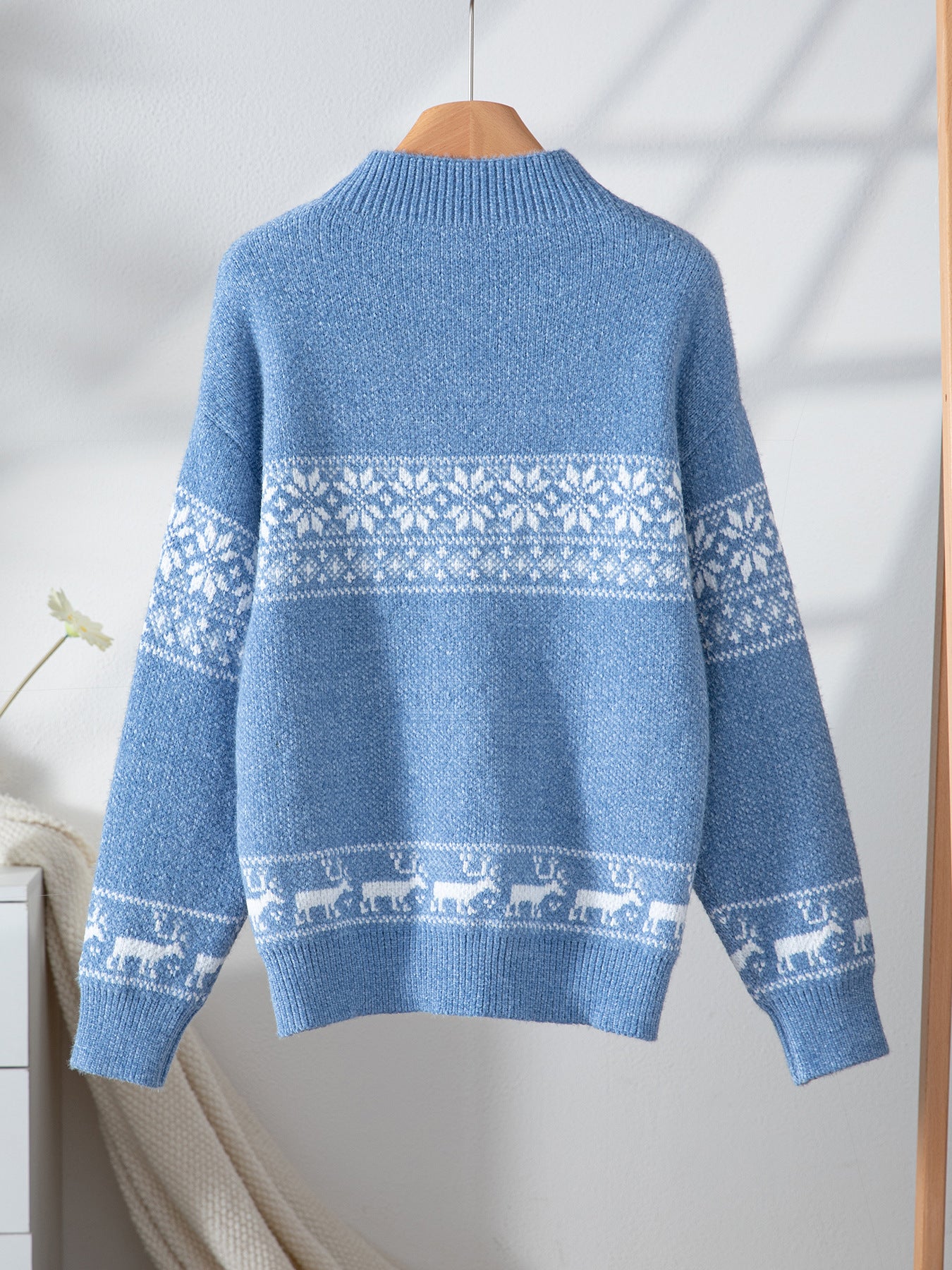 Christmas Snowflake Brocade Sweater Women Autumn Winter Half Turtleneck Pullover Long Sleeve Sweater