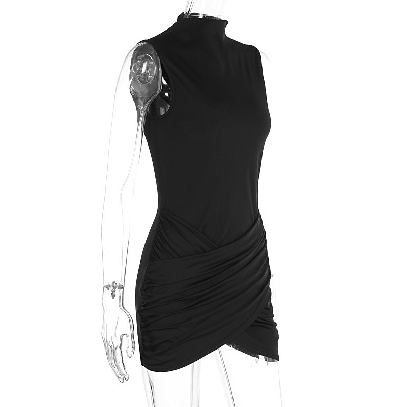 Summer Solid Color Slim Fit Advanced Texture Sleeveless Ruffle Hip Dress