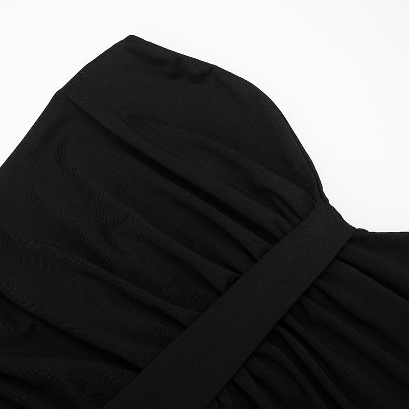 Women Clothing Autumn Arrival Solid Color Slim Fit Sweetheart Pleated Wrap Sleeveless Sleeve Length Dress