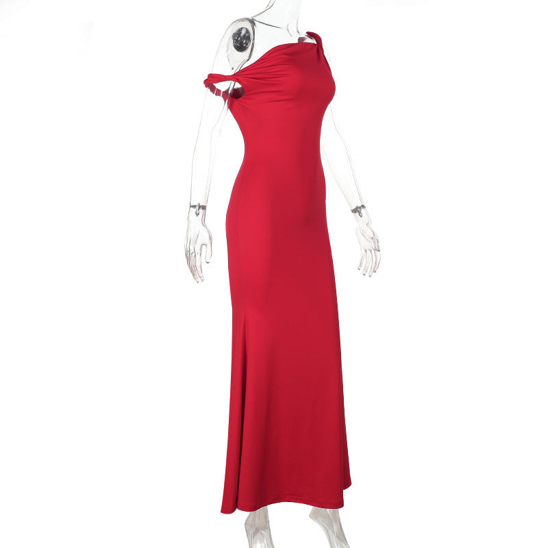 Off Shoulder Twist Fishtail Gown Dress Women Sexy Maxi Dress
