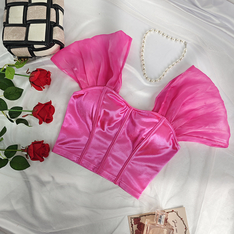 Sexy High Sense Waistcoat Small Vest Sexy Satin French off Shoulder Back Shaping Braces Tube Top