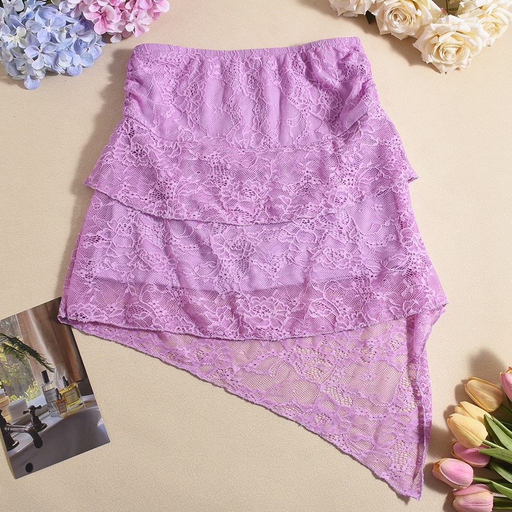 Women Clothing Spring Lace See through Halter Backless Sexy Skirt Two Piece Sets