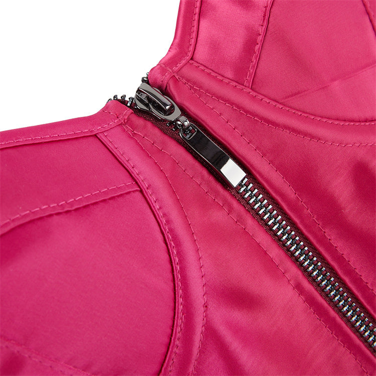 Rose Red Zipper Women Tube Top Chest Support with Steel Ring Push up Body Shaping Top Supply