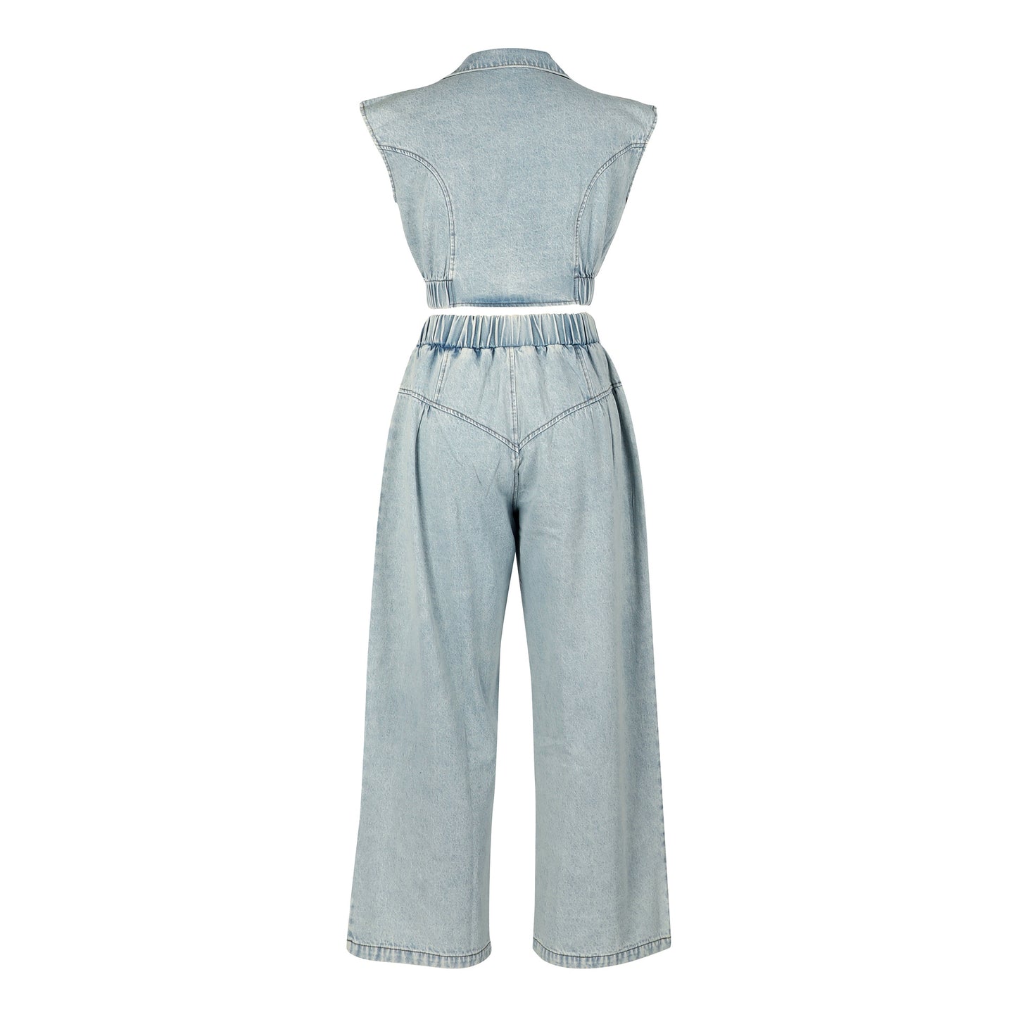 Women Clothing Jeans Sexy Sleeveless Two Piece Sets Loose Straight Summer