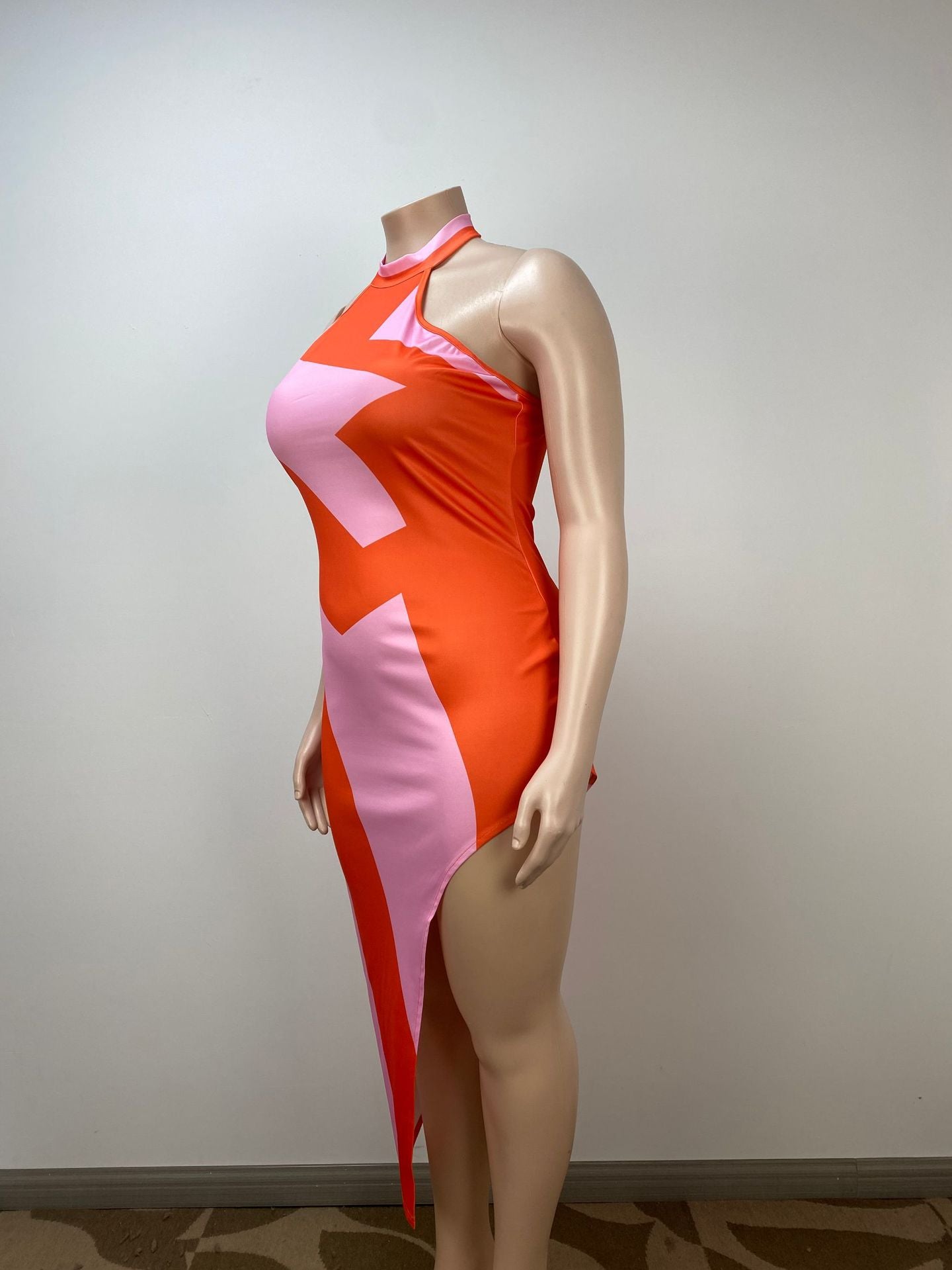 Plus Size Sexy Sheath Split Halter Dress