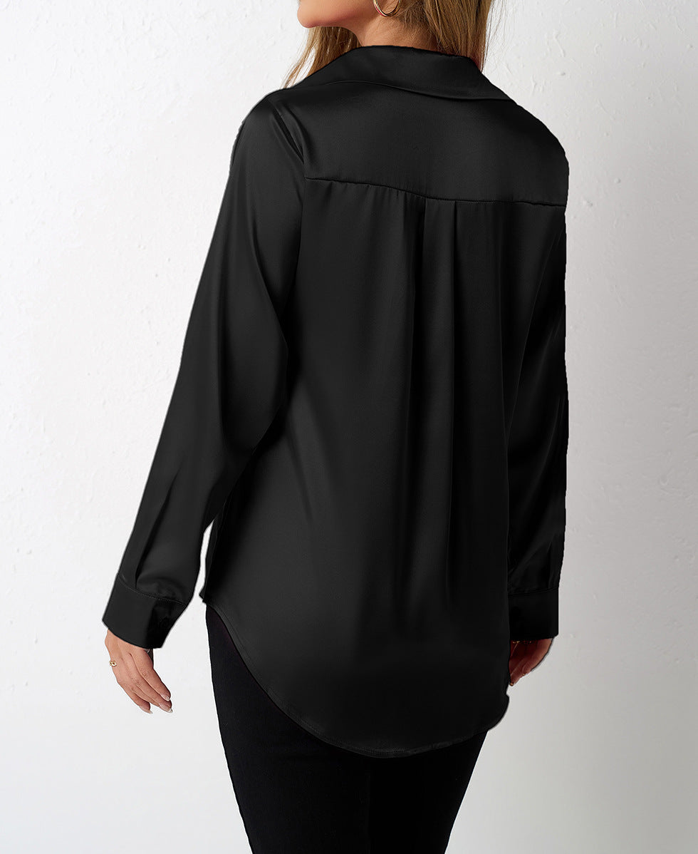 Women Clothing Satin Shirt Women Satin Artificial Silk Shirt Satin Top