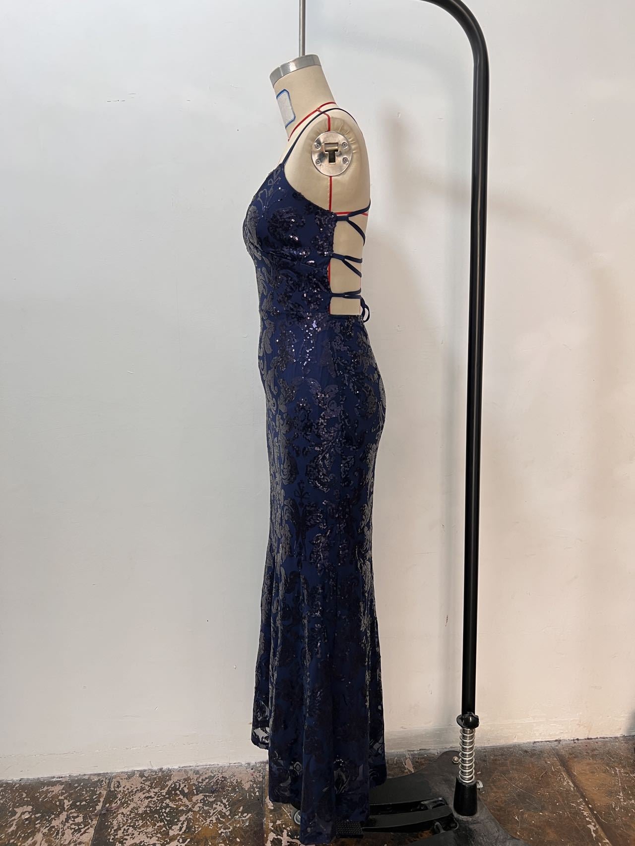 Women Clothing Sexy Lace up Sequ Dress All Matching Maxi Dress