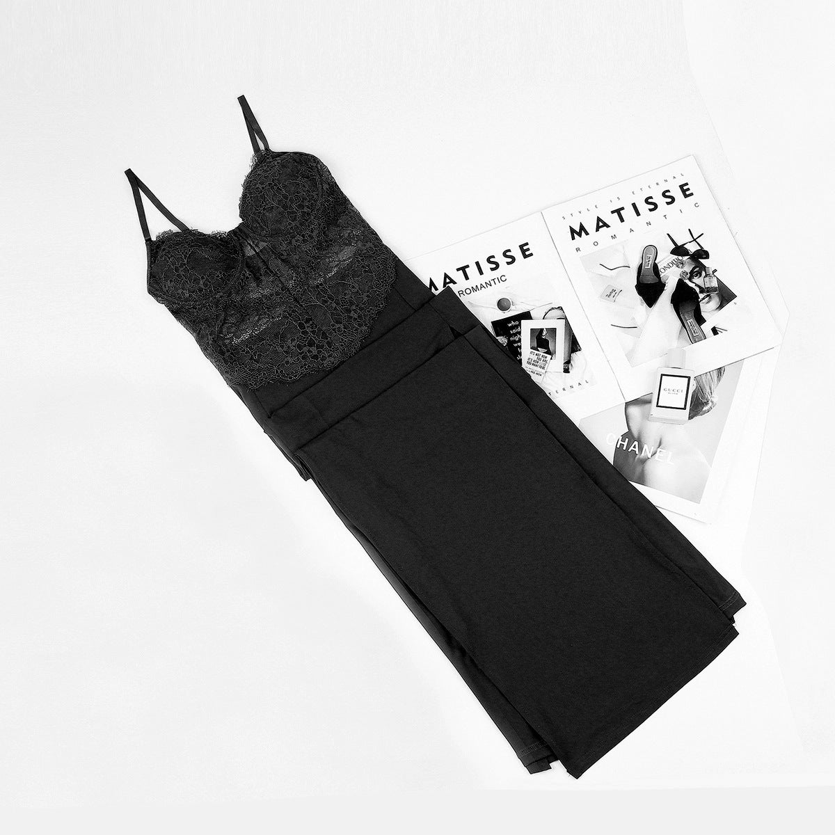 Low Cut Sexy Stitching High Waist Bottoming Dress Split Strap Dress Women