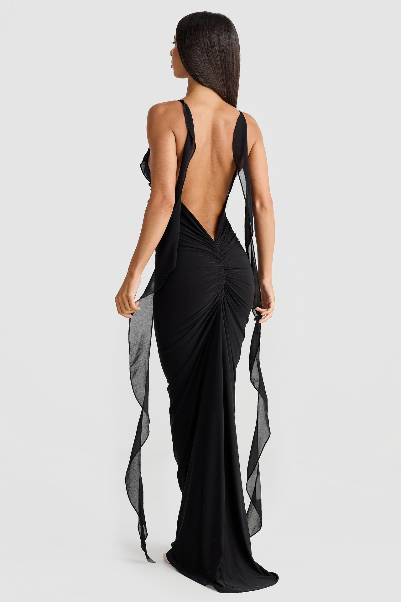 Women Summer Sexy Dress V Neck Backless Slim Fit Shoulder Strap Fishtail Evening Dress