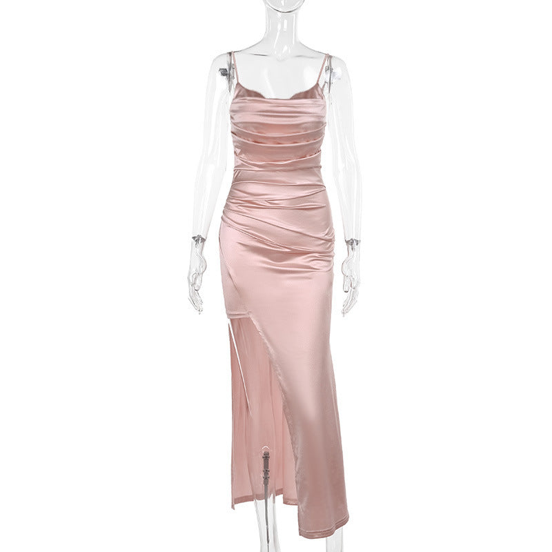Summer Women Clothing Mercerized Sexy Camisole Gown Split Dress Women