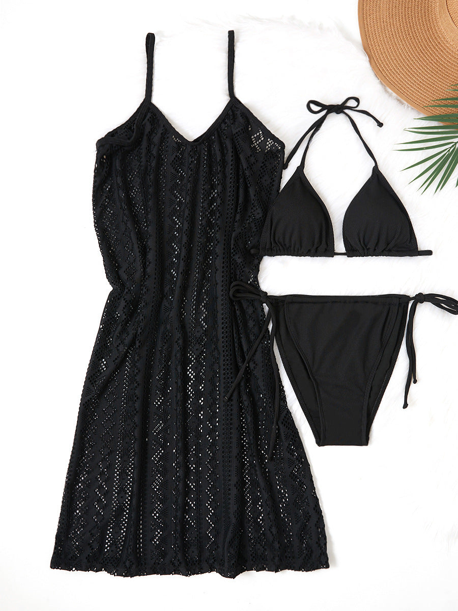 Swimsuit Women Split Solid Color Dress Three Piece Bikini Sexy Lacing Set