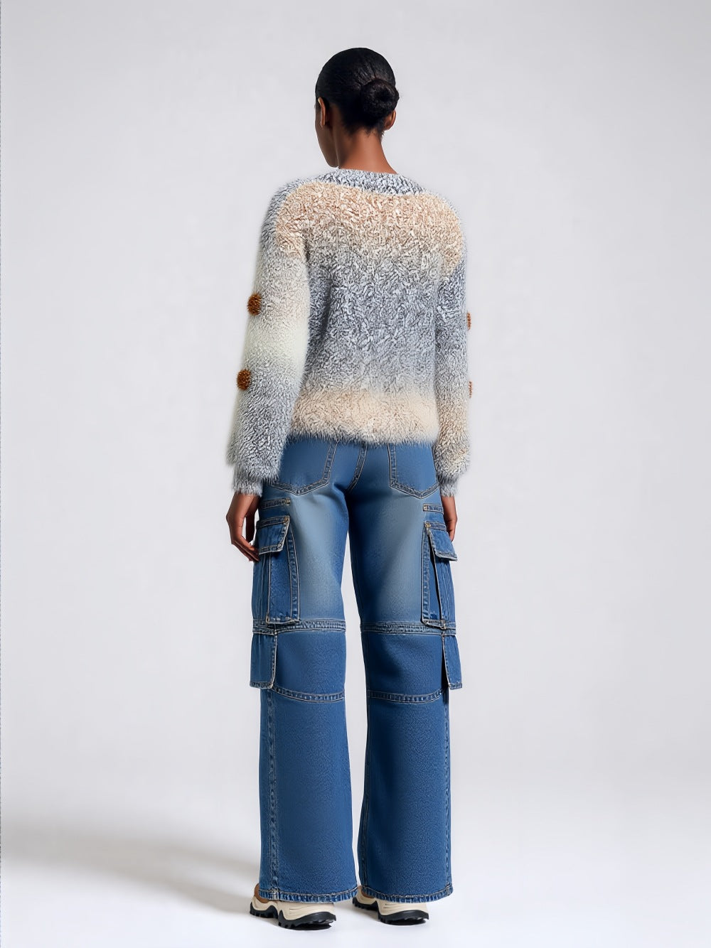 Autumn Winter round Neck Loose Three Dimensional Floral Gradient Sweater Sweet Youthful Looking Soft Glutinous Warm Beautiful Sweater