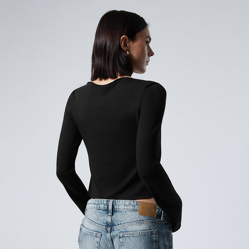 Women Clothing Summer Sexy Long Sleeve Elegant Slim Solid Color Bundle Top