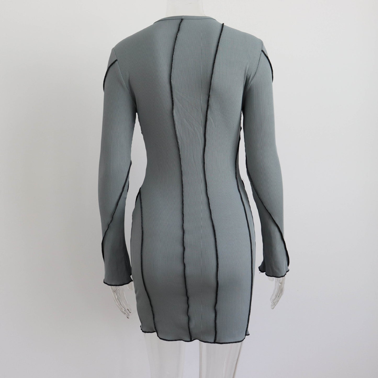 Autumn Hit Line Bell Sleeve Dress Women Clothing Small Sunken Stripe Tight Sexy Long Sleeve Short Dress Women