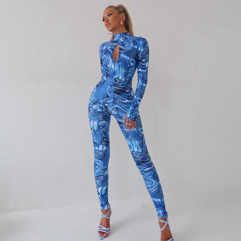 Women Autumn Winter Chest Cutout out Long Sleeve Backless Jumpsuit Jumpsuit Women