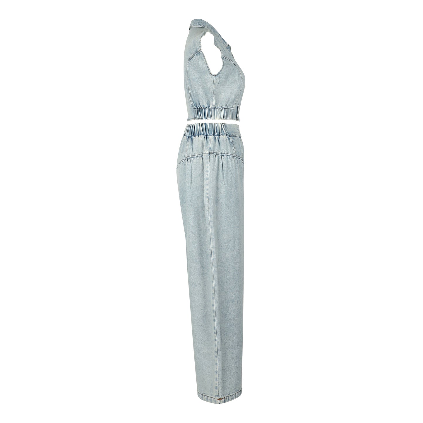 Women Clothing Jeans Sexy Sleeveless Two Piece Sets Loose Straight Summer