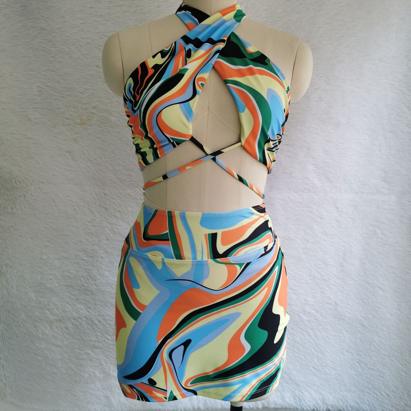 New Three Piece Swimsuit Women Dress Printed Bikini Sexy Split Swimsuit