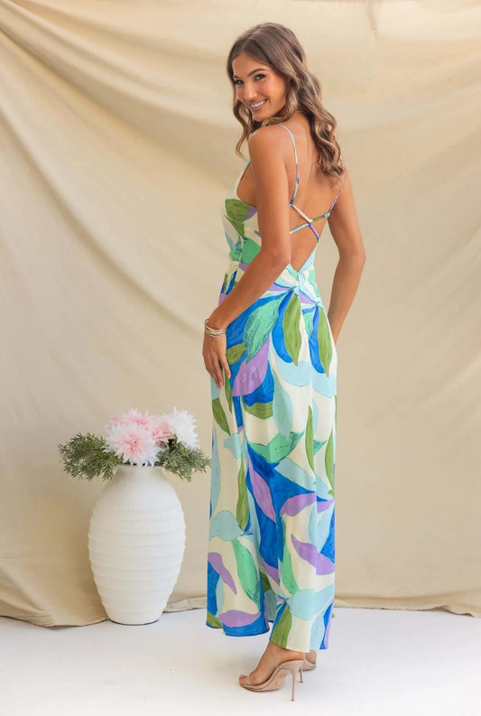 Maxi Dress Fashionable Printed Sleeveless Backless Dress
