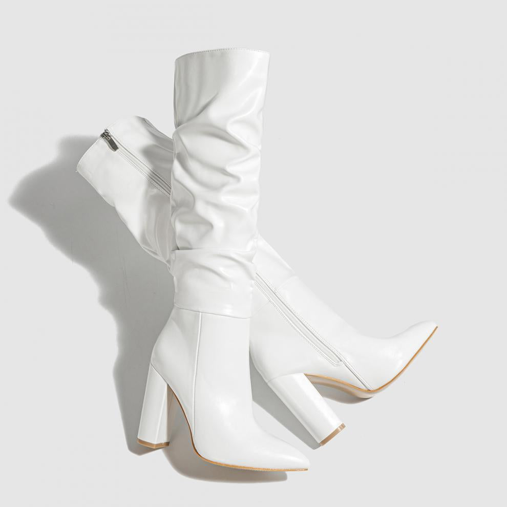 Pointed Toe Chunky Heel Pointed Toe Natural Wrinkle ide Zipper Boots plus Size Ankle Boots