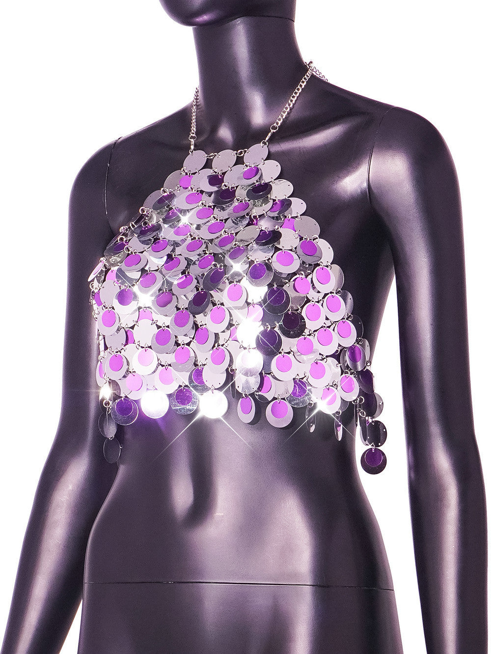 Summer Punk Sexy Color Matching Sequin Halter Spaghetti Straps Vest