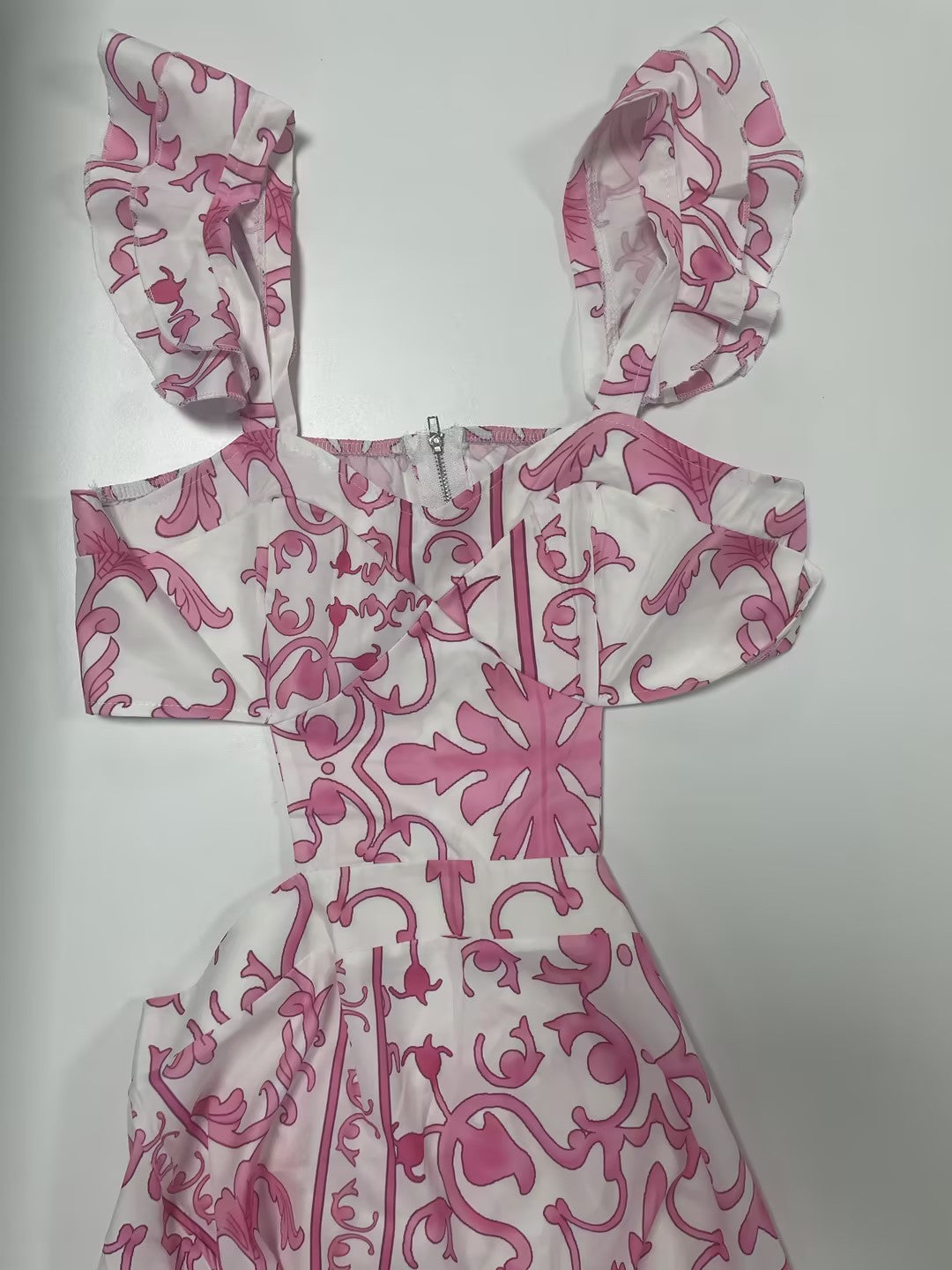 Women Clothing Elegant Padded Shoulder Flying Sleeves Printed Large Dress Maxi Dress