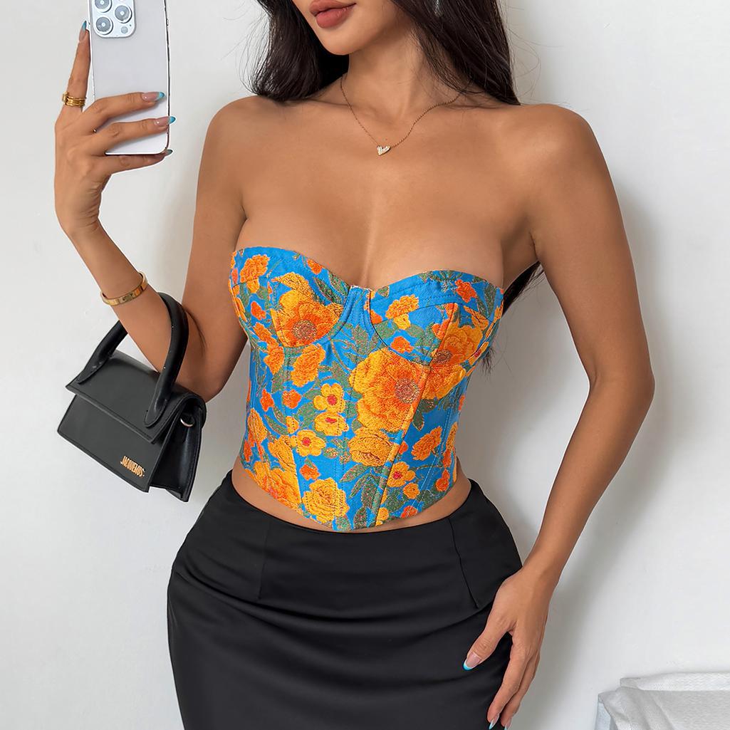 Painting Color Boning Corset Slim Vest Lace up Bra