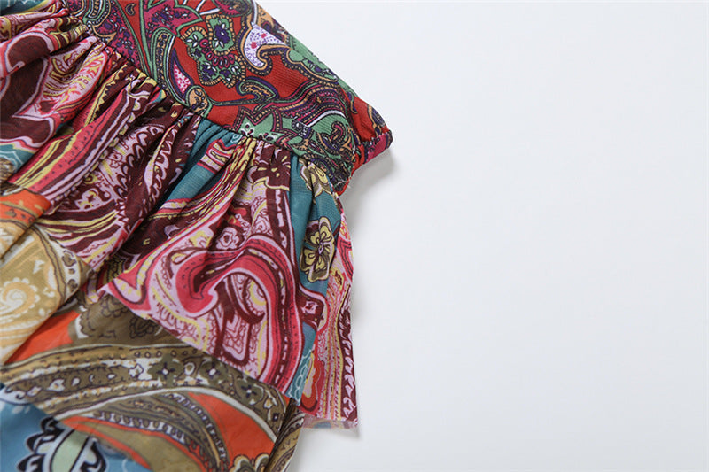 Summer Women Clothing Sexy Cake Skirt High Waist Retro Printed Skirt