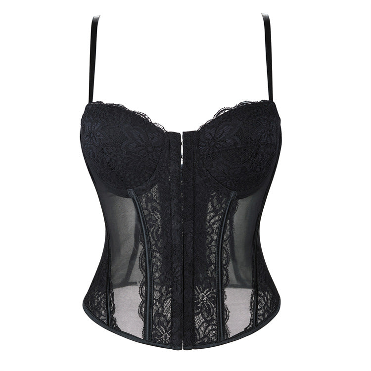 Sexy Push up Corset Eyelash Lace See through Sexy Sling Tunic