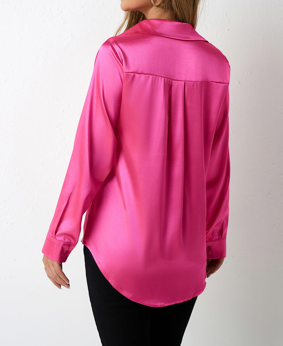 Women Clothing Satin Shirt Women Satin Artificial Silk Shirt Satin Top
