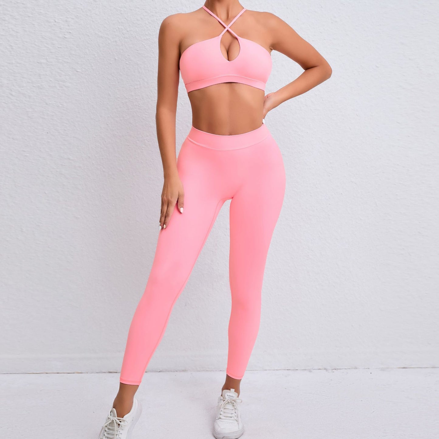 Nude Feel Yoga Clothes Cross Beauty Back Exercise Body Hugging Suit Running Breathable Quick Drying Fitness Two Piece Set