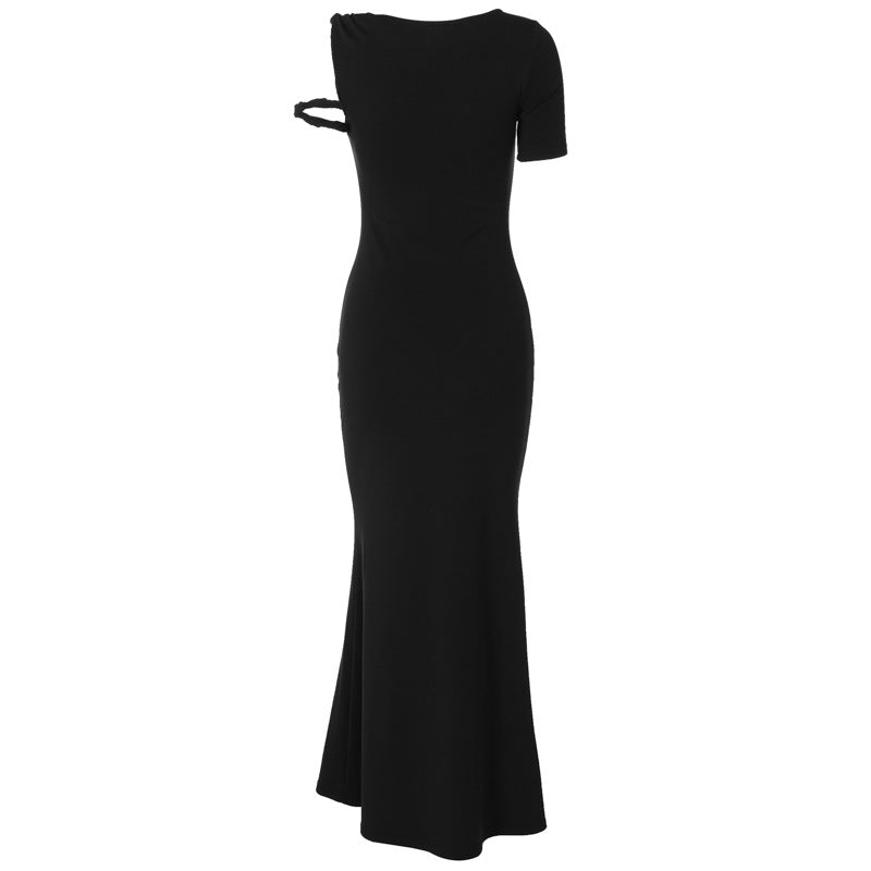 Women Clothing Summer Street Shooting Solid Color Slim Fit Dress